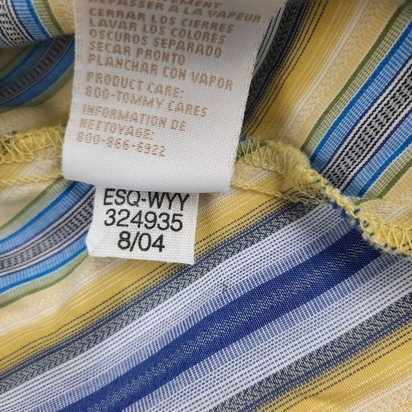 Tommy Hilfiger blouse womens 16 cotton double button diagonal stripe blue yellow - Picture 15 of 16